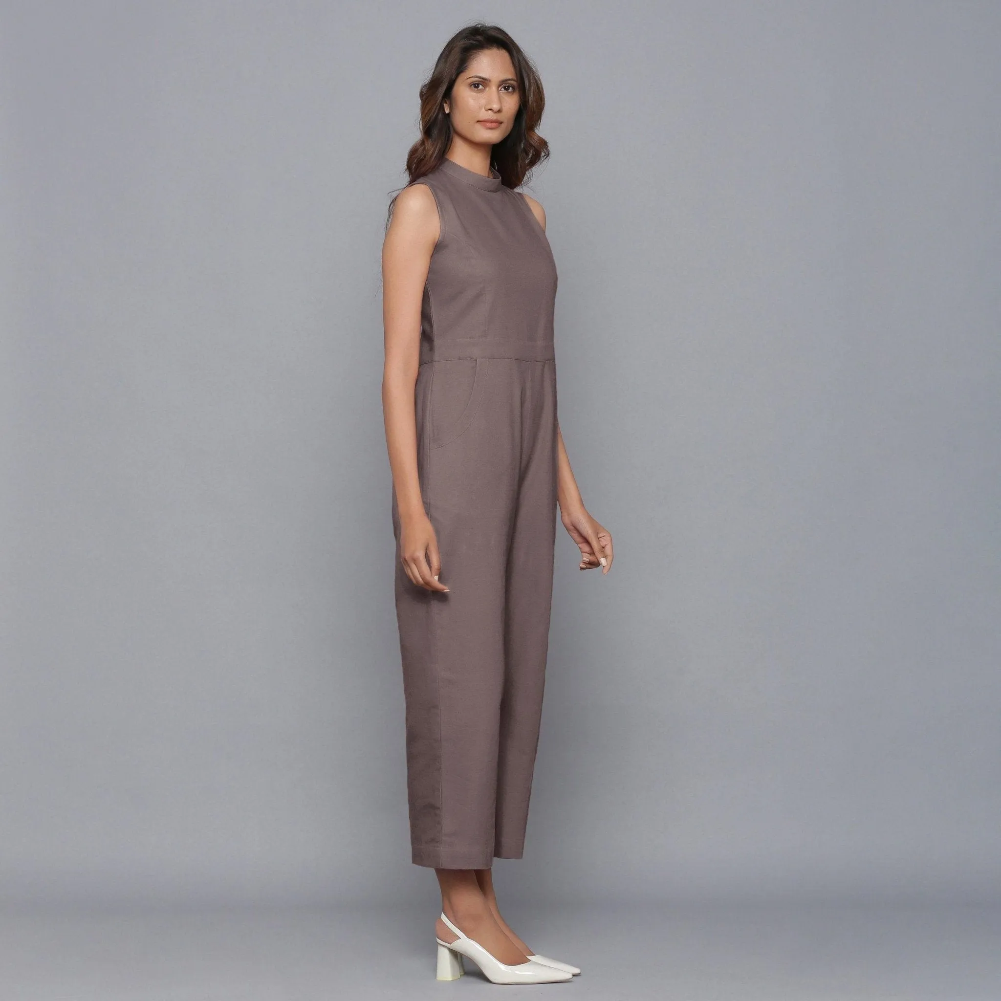 Ash Grey Warm Cotton Flannel Sleeveless Jumpsuit