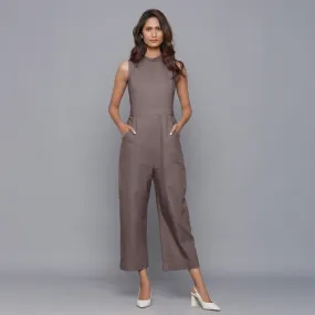 Ash Grey Warm Cotton Flannel Sleeveless Jumpsuit