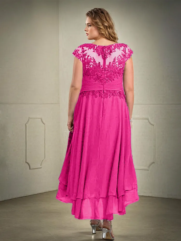 Asymmetrical Lace Appliques Chiffon Mother of the Bride Dresses