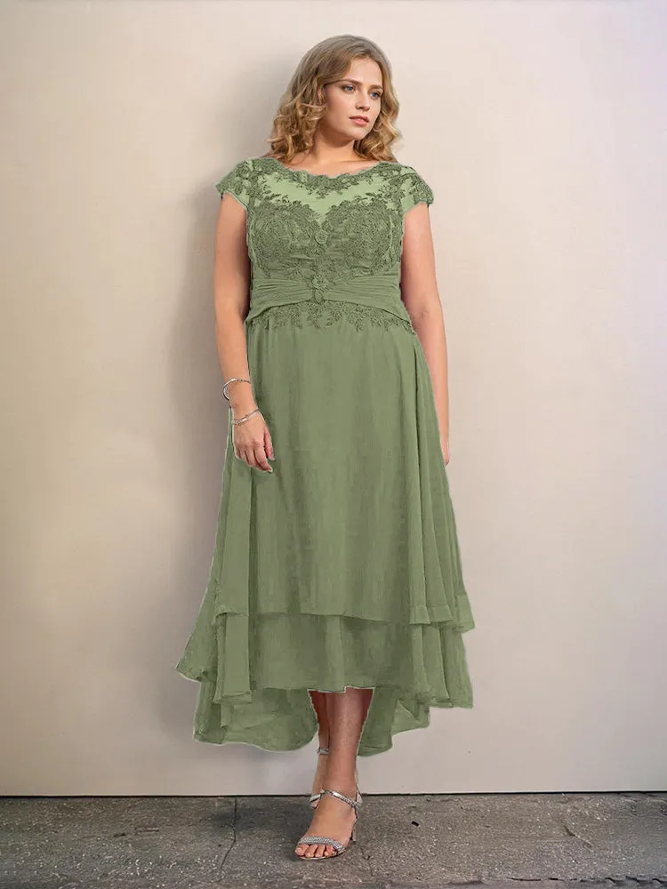 Asymmetrical Lace Appliques Chiffon Mother of the Bride Dresses