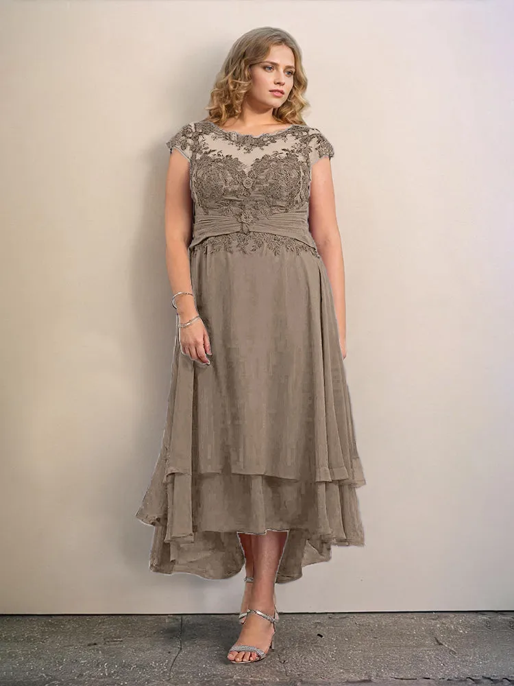 Asymmetrical Lace Appliques Chiffon Mother of the Bride Dresses