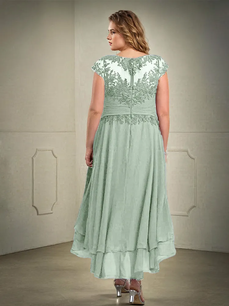 Asymmetrical Lace Appliques Chiffon Mother of the Bride Dresses