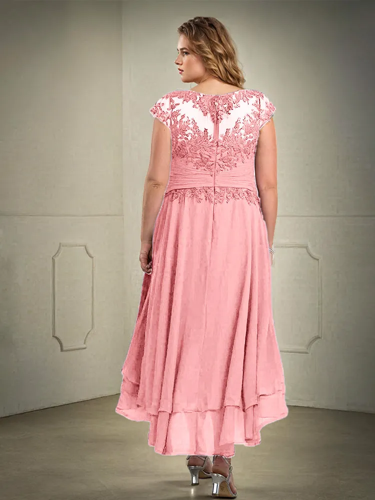 Asymmetrical Lace Appliques Chiffon Mother of the Bride Dresses