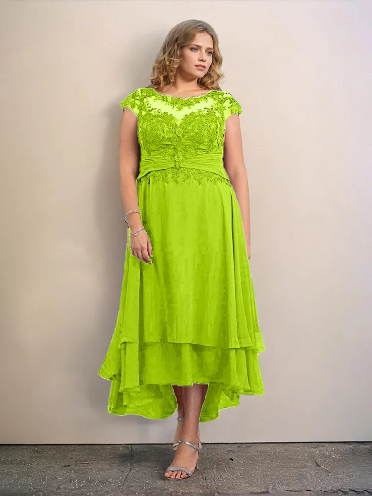 Asymmetrical Lace Appliques Chiffon Mother of the Bride Dresses