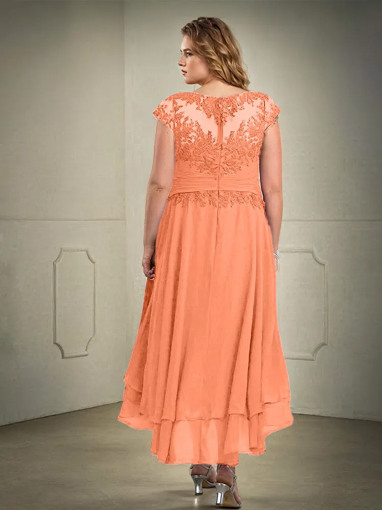 Asymmetrical Lace Appliques Chiffon Mother of the Bride Dresses