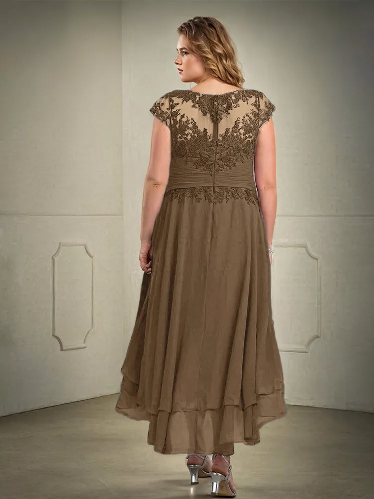 Asymmetrical Lace Appliques Chiffon Mother of the Bride Dresses