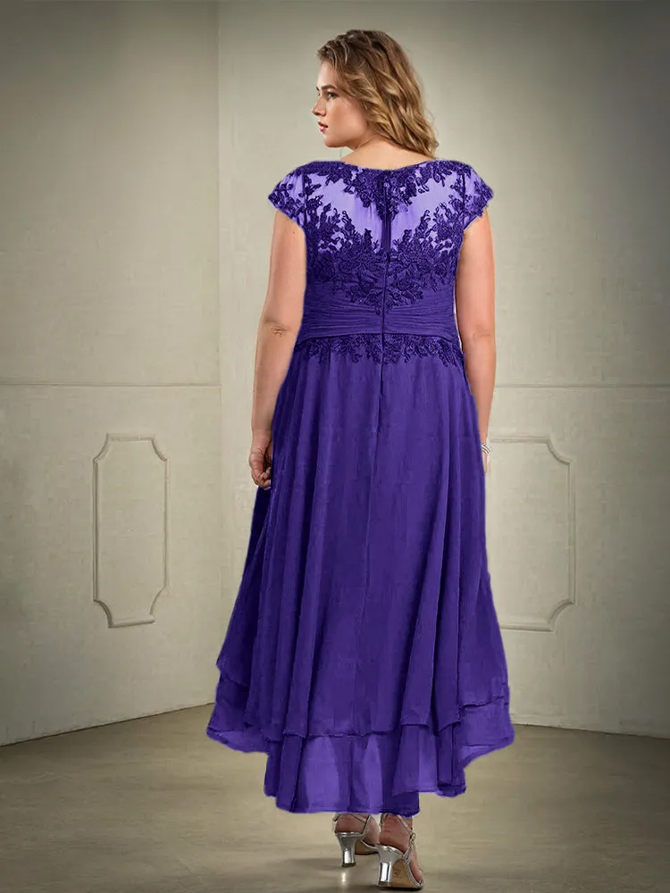 Asymmetrical Lace Appliques Chiffon Mother of the Bride Dresses