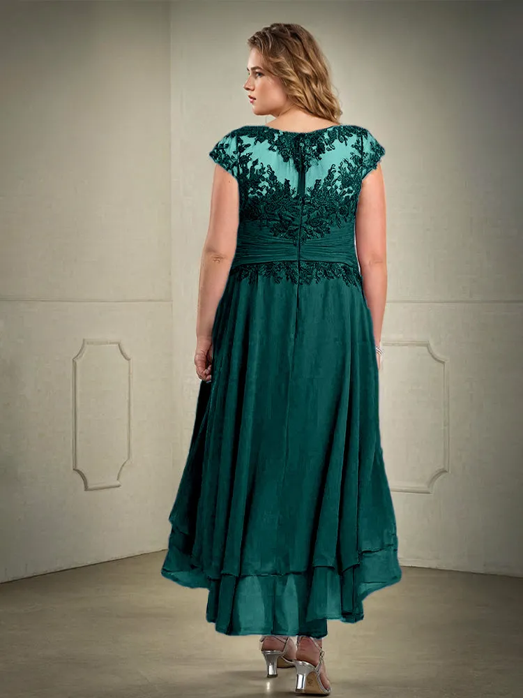 Asymmetrical Lace Appliques Chiffon Mother of the Bride Dresses