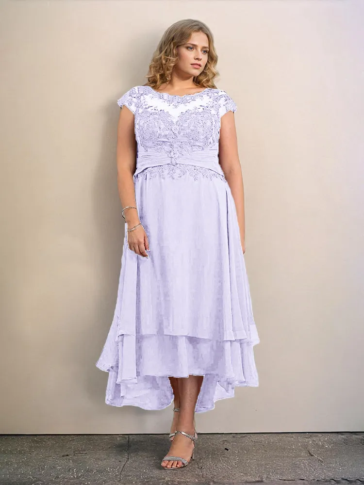 Asymmetrical Lace Appliques Chiffon Mother of the Bride Dresses