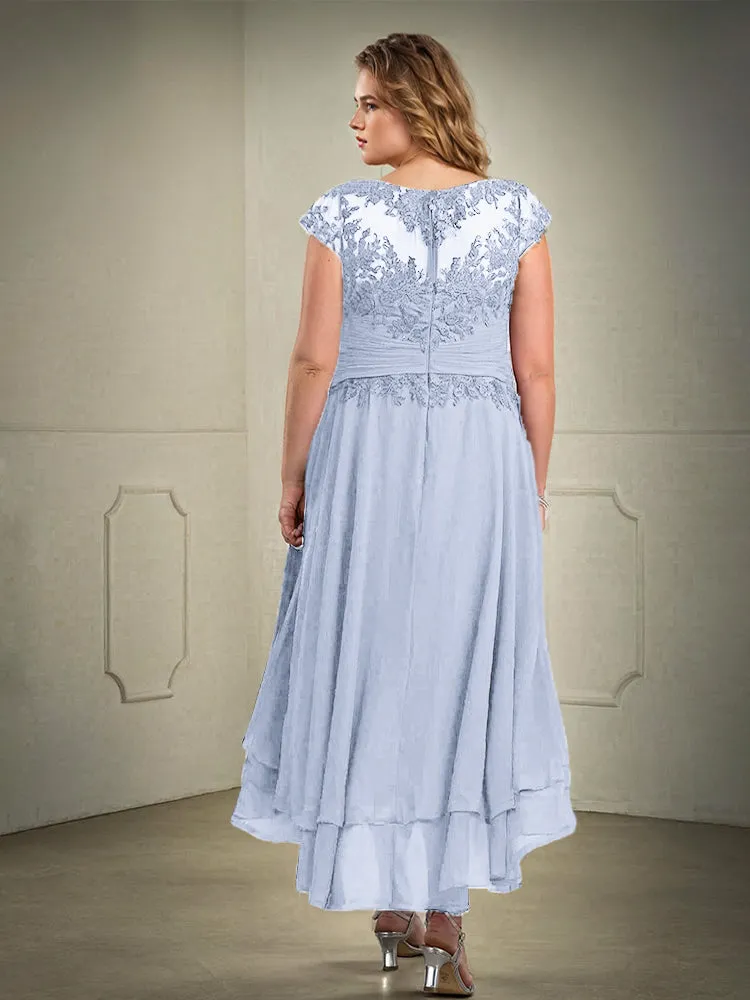 Asymmetrical Lace Appliques Chiffon Mother of the Bride Dresses