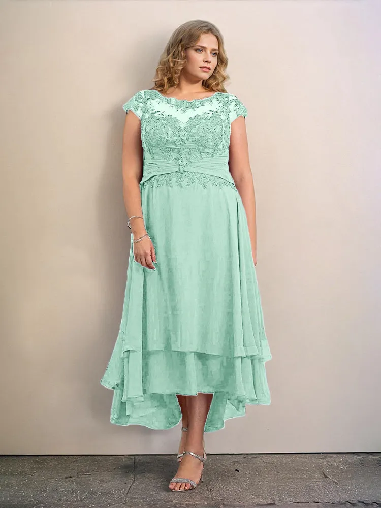 Asymmetrical Lace Appliques Chiffon Mother of the Bride Dresses