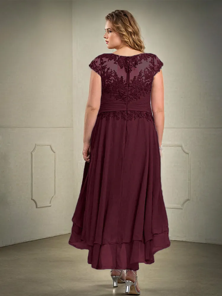 Asymmetrical Lace Appliques Chiffon Mother of the Bride Dresses