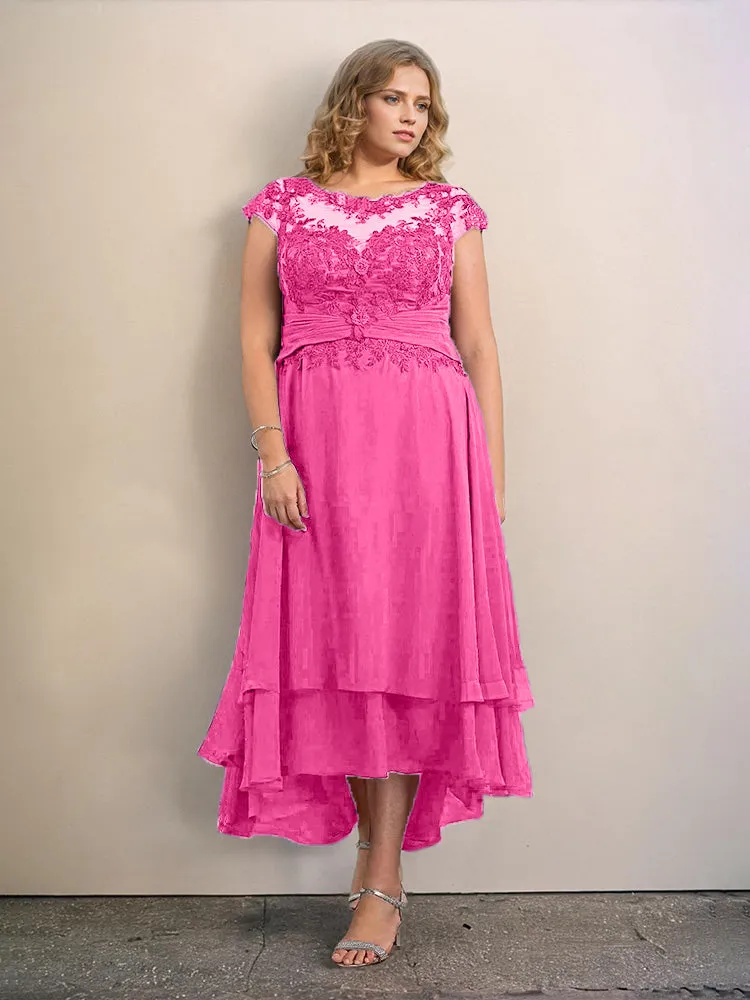 Asymmetrical Lace Appliques Chiffon Mother of the Bride Dresses