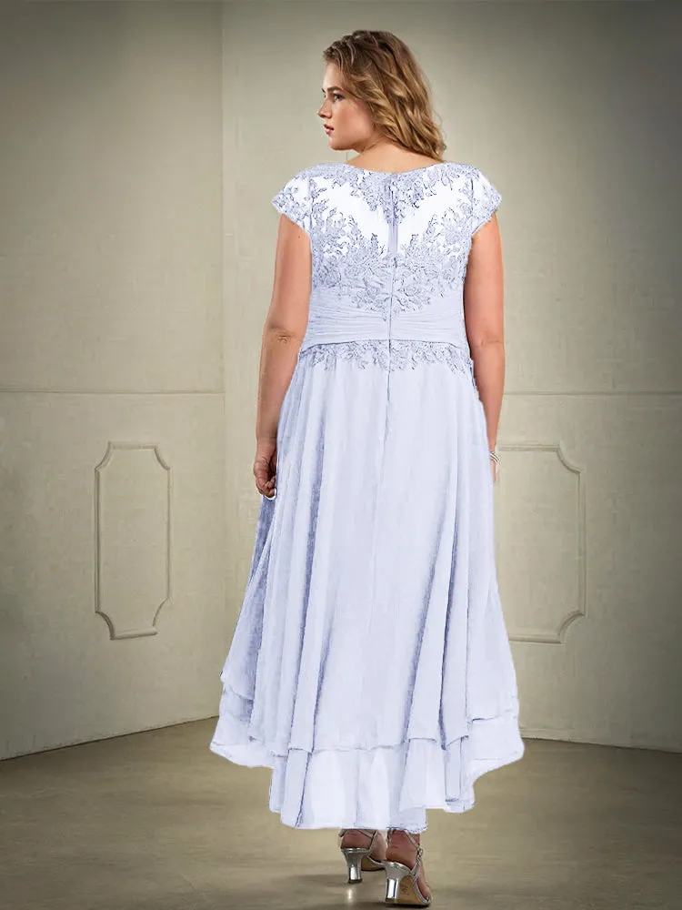 Asymmetrical Lace Appliques Chiffon Mother of the Bride Dresses