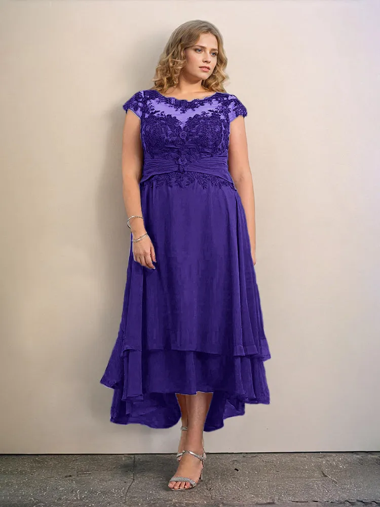 Asymmetrical Lace Appliques Chiffon Mother of the Bride Dresses