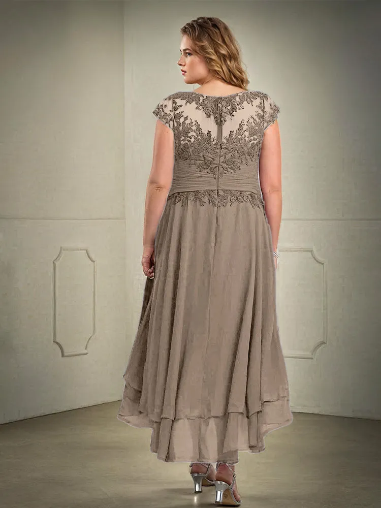 Asymmetrical Lace Appliques Chiffon Mother of the Bride Dresses