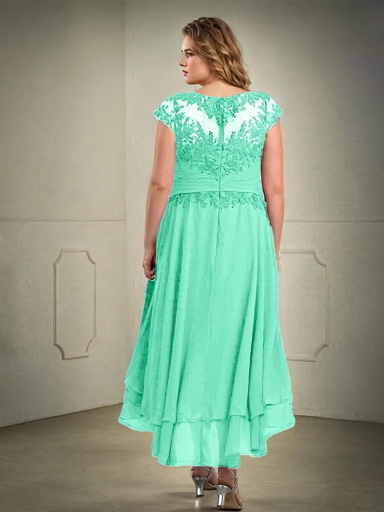 Asymmetrical Lace Appliques Chiffon Mother of the Bride Dresses