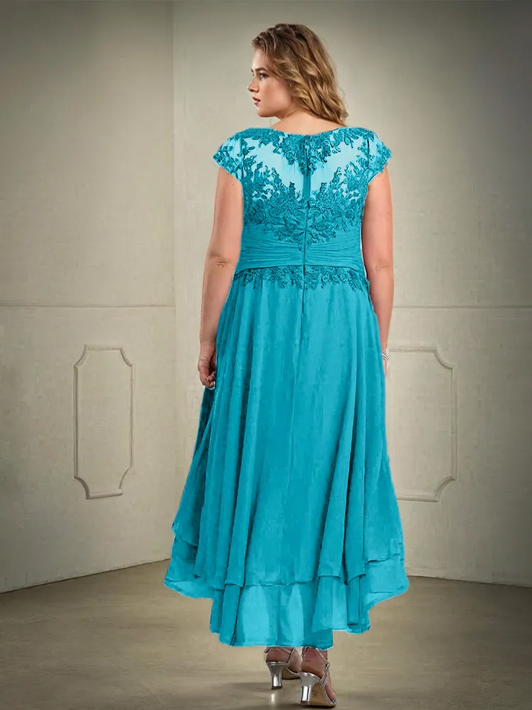 Asymmetrical Lace Appliques Chiffon Mother of the Bride Dresses