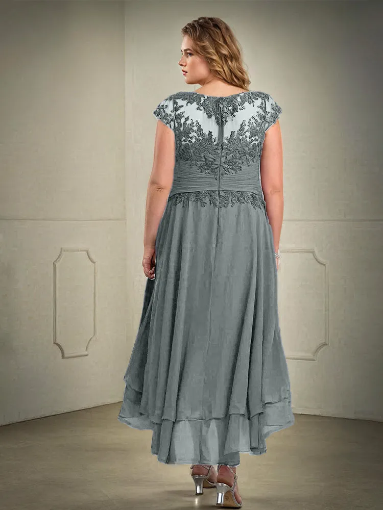 Asymmetrical Lace Appliques Chiffon Mother of the Bride Dresses