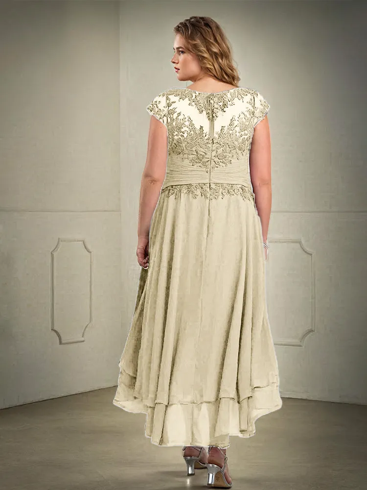 Asymmetrical Lace Appliques Chiffon Mother of the Bride Dresses