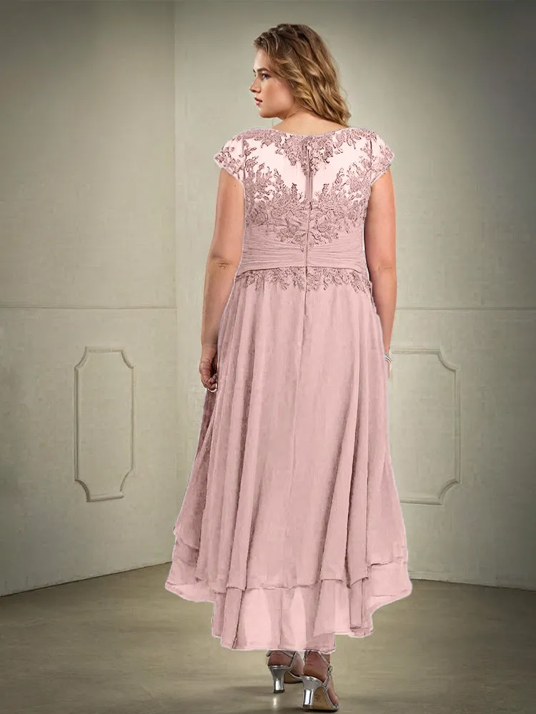 Asymmetrical Lace Appliques Chiffon Mother of the Bride Dresses