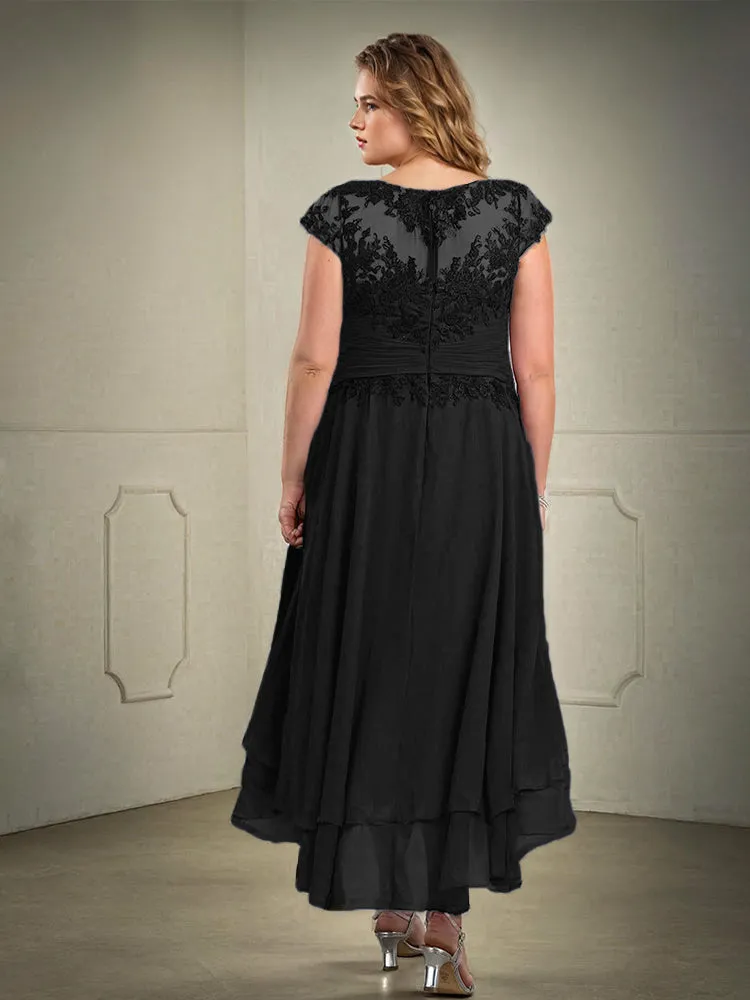 Asymmetrical Lace Appliques Chiffon Mother of the Bride Dresses