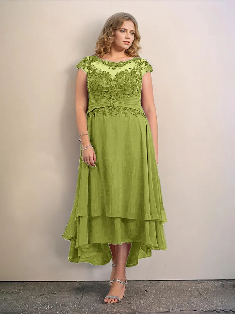 Asymmetrical Lace Appliques Chiffon Mother of the Bride Dresses