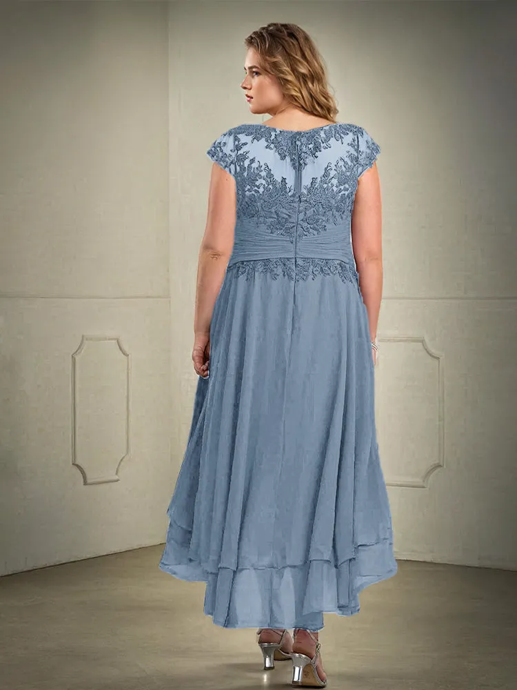 Asymmetrical Lace Appliques Chiffon Mother of the Bride Dresses