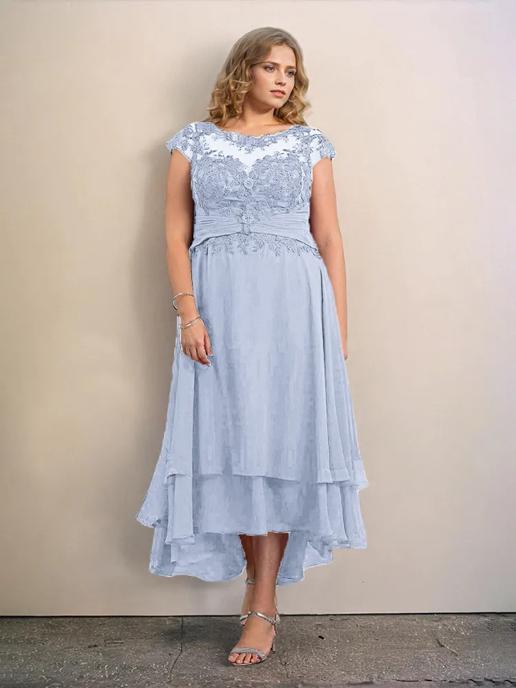 Asymmetrical Lace Appliques Chiffon Mother of the Bride Dresses