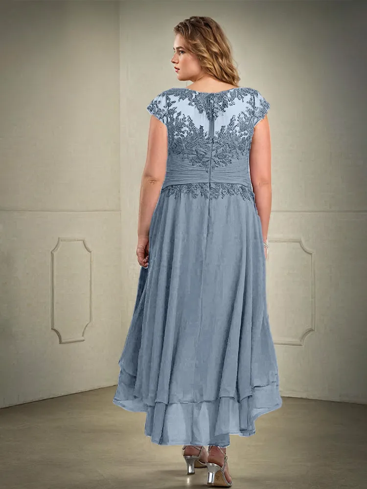 Asymmetrical Lace Appliques Chiffon Mother of the Bride Dresses