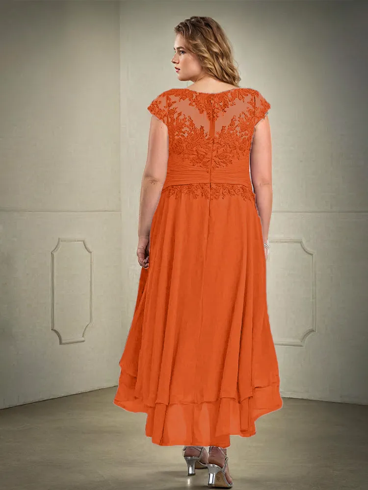 Asymmetrical Lace Appliques Chiffon Mother of the Bride Dresses