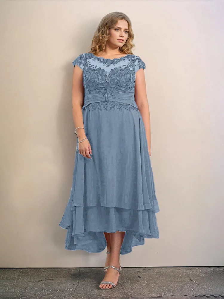 Asymmetrical Lace Appliques Chiffon Mother of the Bride Dresses