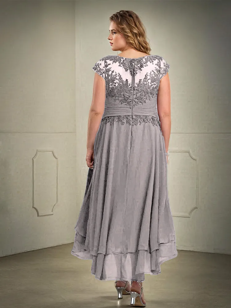 Asymmetrical Lace Appliques Chiffon Mother of the Bride Dresses