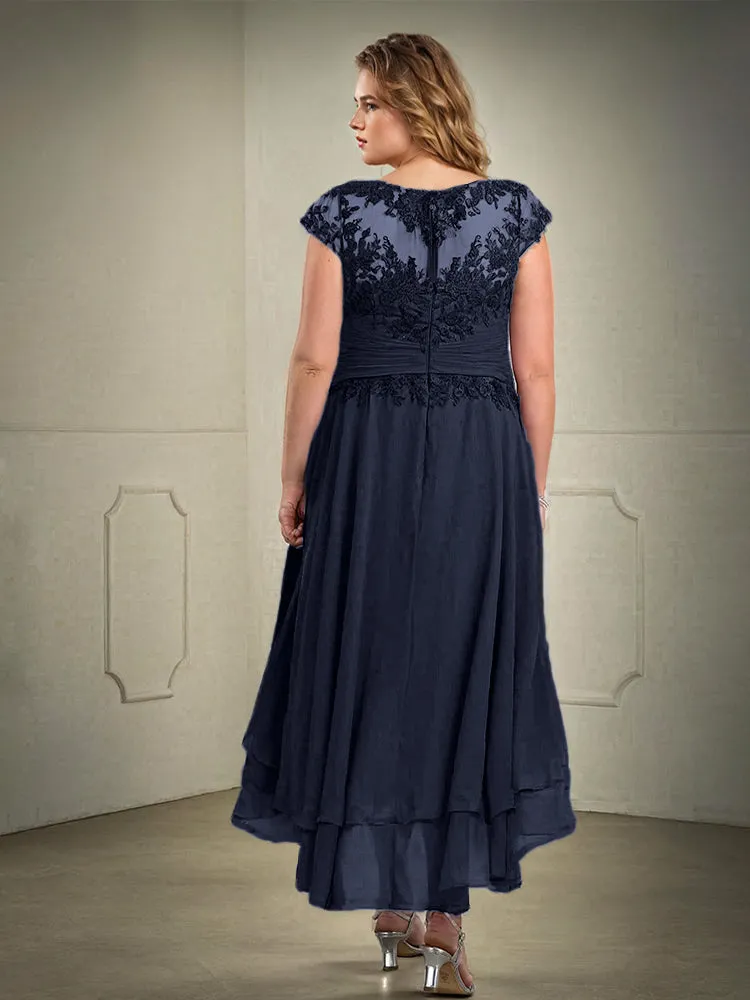 Asymmetrical Lace Appliques Chiffon Mother of the Bride Dresses