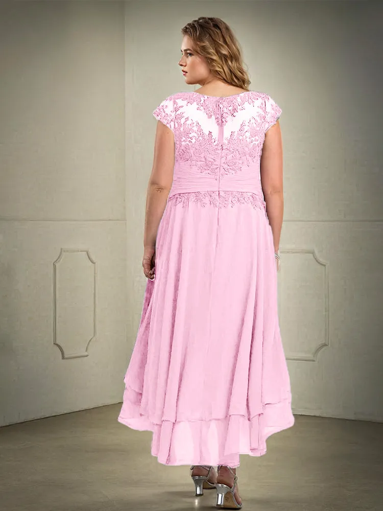 Asymmetrical Lace Appliques Chiffon Mother of the Bride Dresses