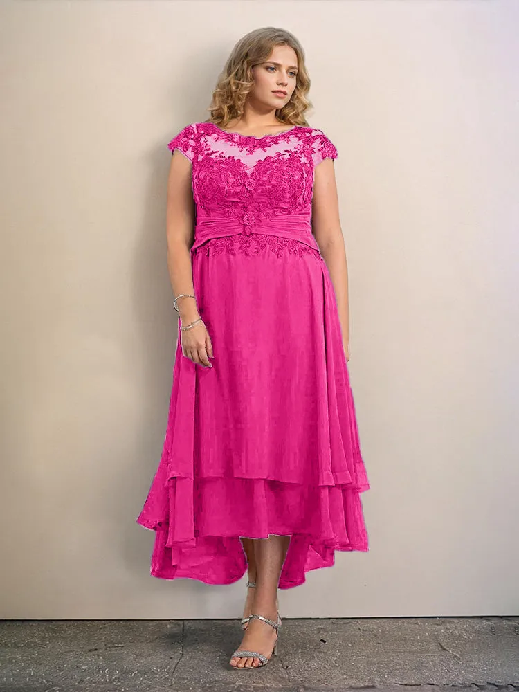 Asymmetrical Lace Appliques Chiffon Mother of the Bride Dresses