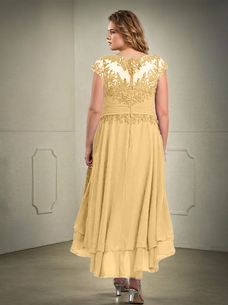 Asymmetrical Lace Appliques Chiffon Mother of the Bride Dresses