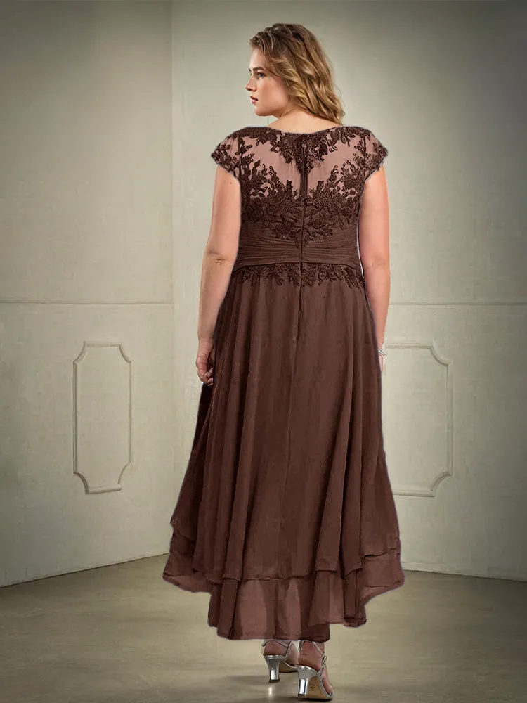 Asymmetrical Lace Appliques Chiffon Mother of the Bride Dresses