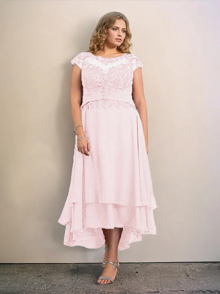 Asymmetrical Lace Appliques Chiffon Mother of the Bride Dresses