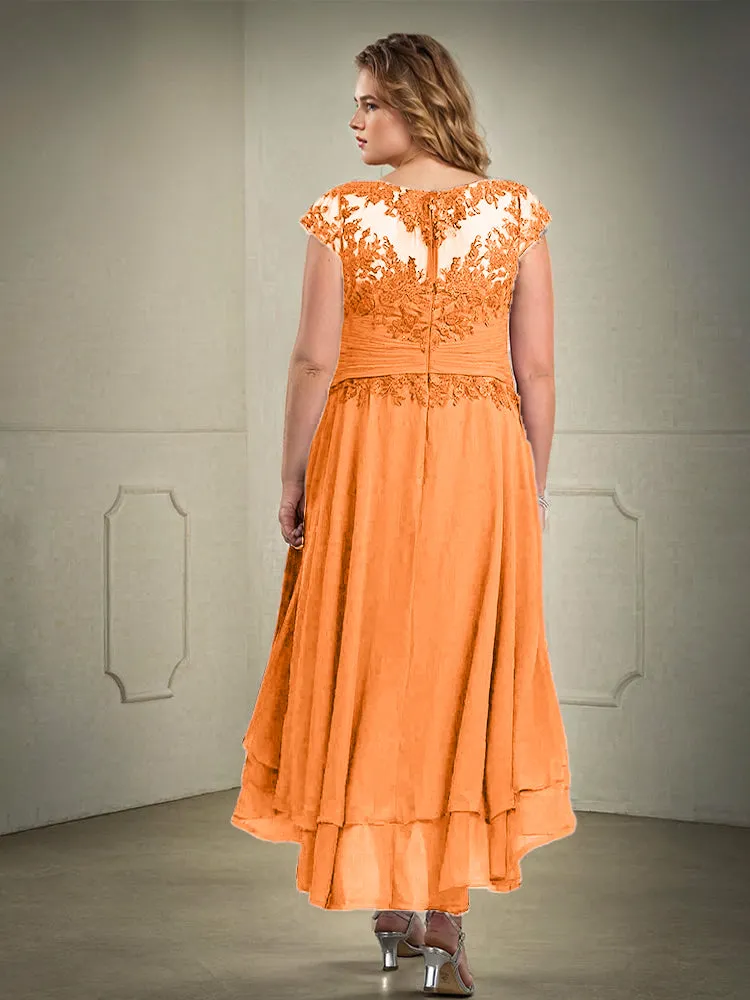 Asymmetrical Lace Appliques Chiffon Mother of the Bride Dresses