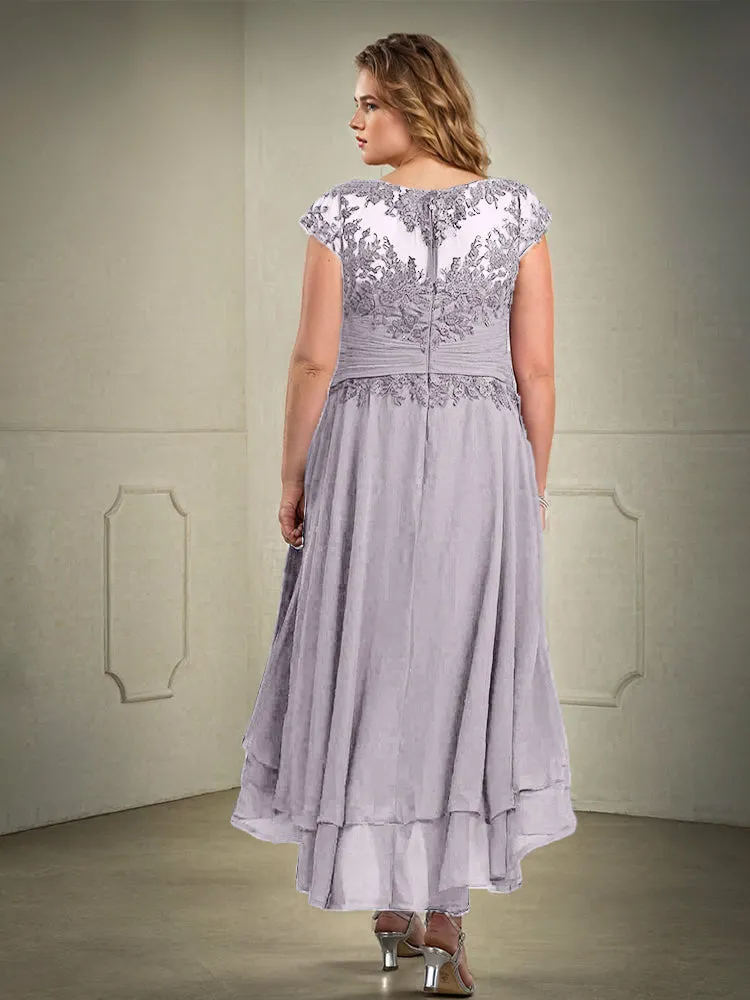 Asymmetrical Lace Appliques Chiffon Mother of the Bride Dresses