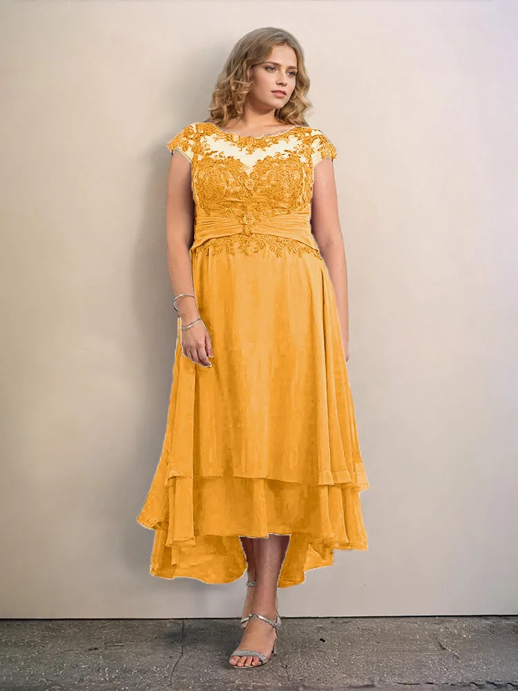 Asymmetrical Lace Appliques Chiffon Mother of the Bride Dresses