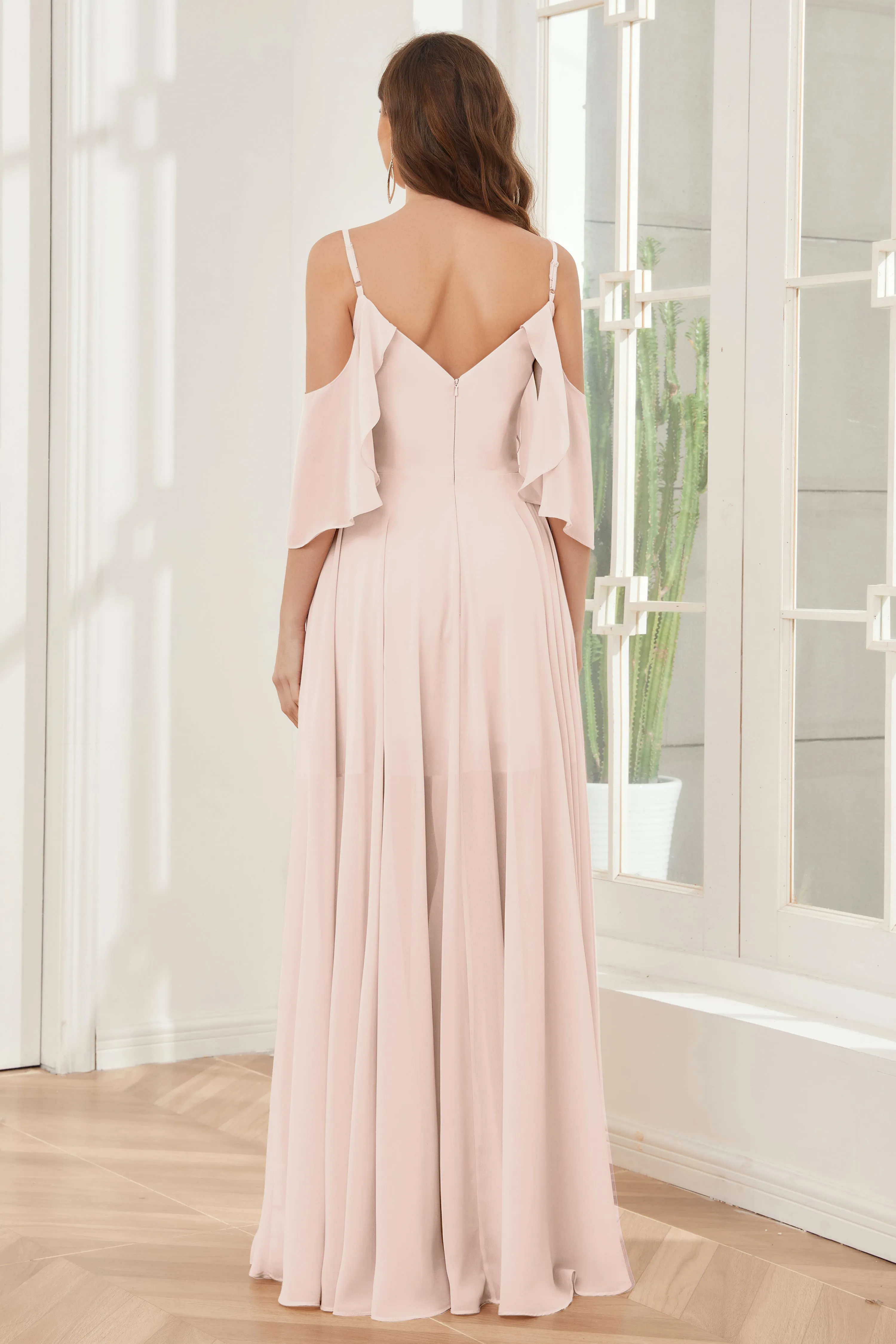 Asymmetrical Off the Shoulder Ruffles Chiffon Bridesmaid Dresses