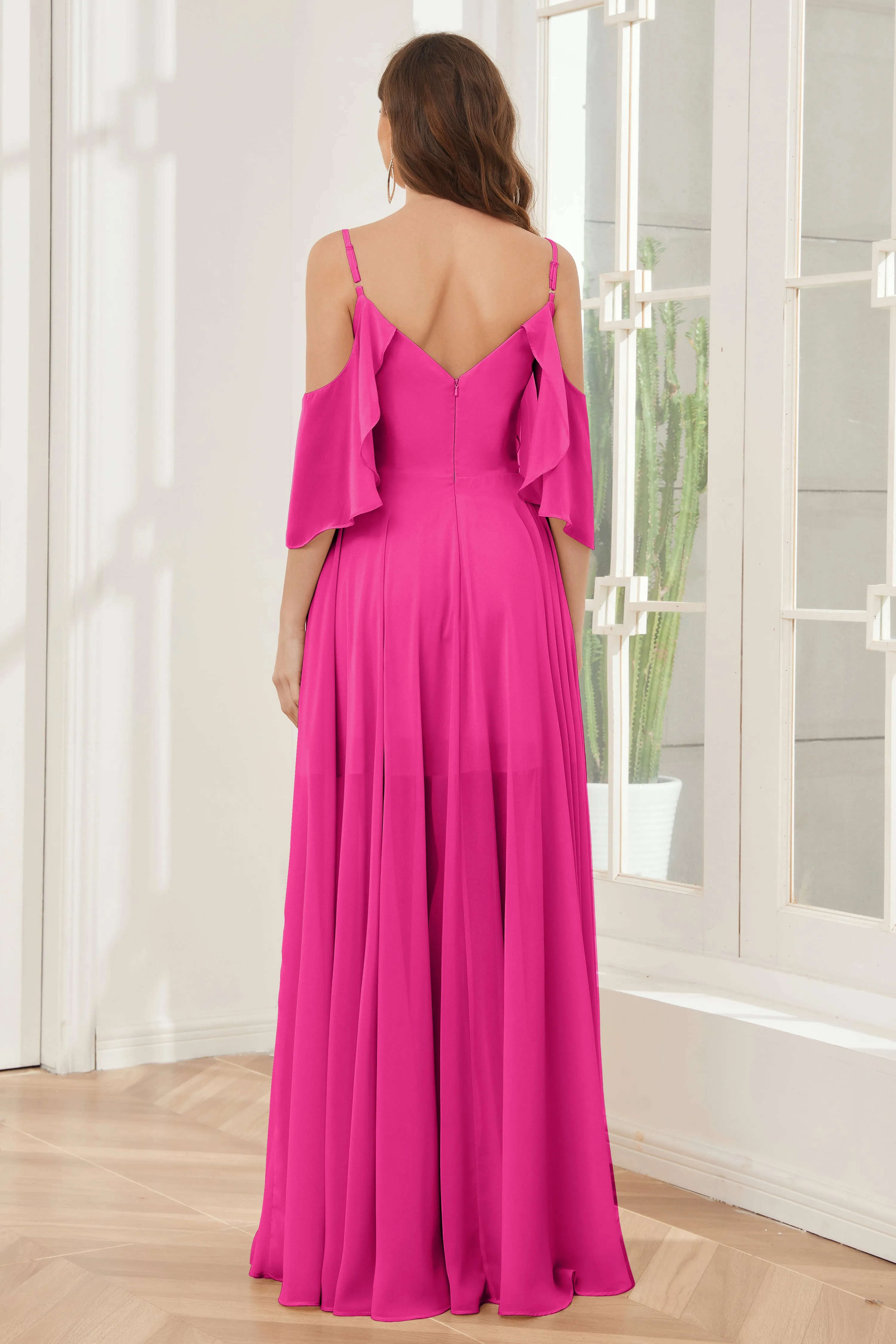 Asymmetrical Off the Shoulder Ruffles Chiffon Bridesmaid Dresses