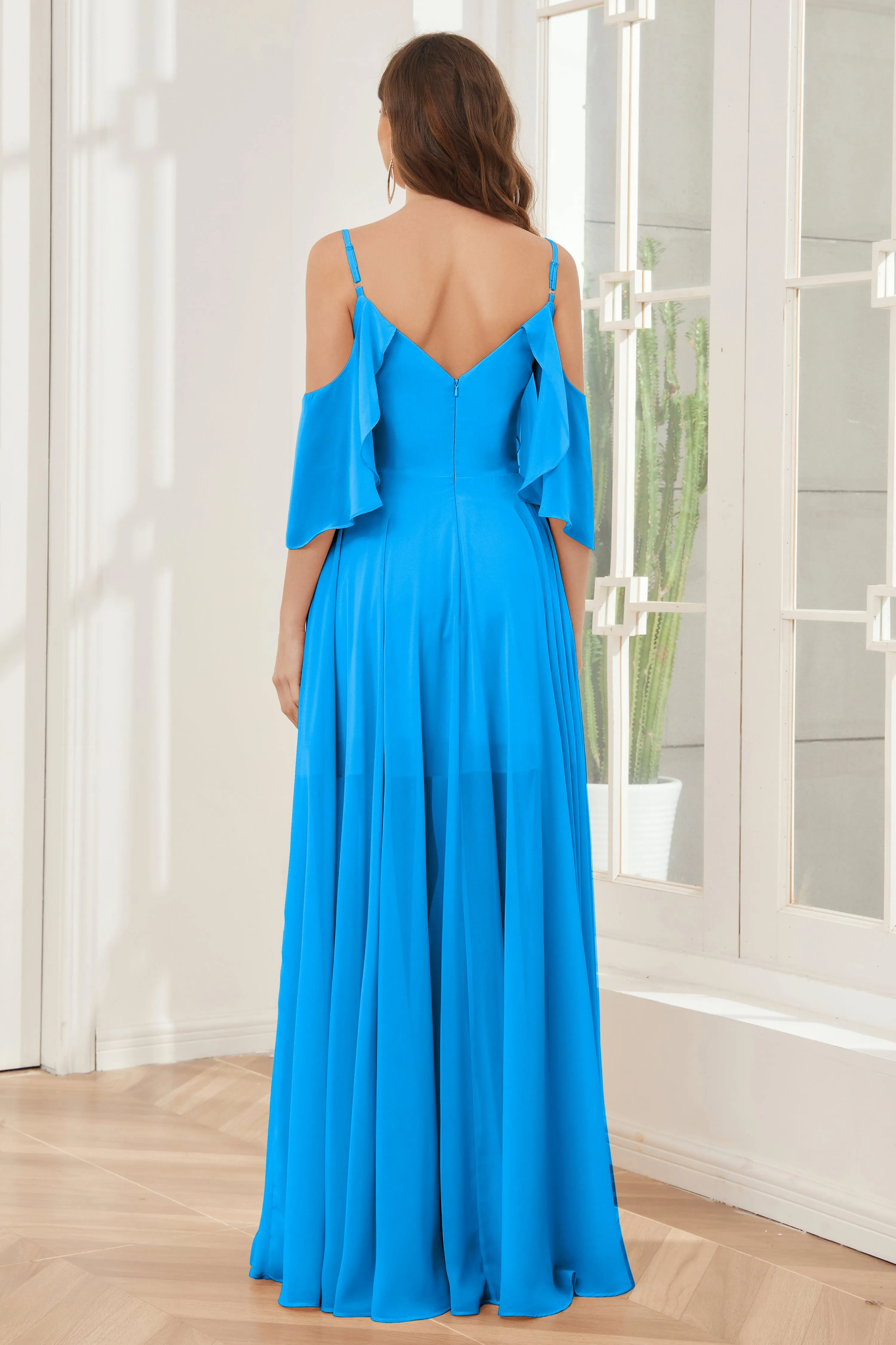 Asymmetrical Off the Shoulder Ruffles Chiffon Bridesmaid Dresses