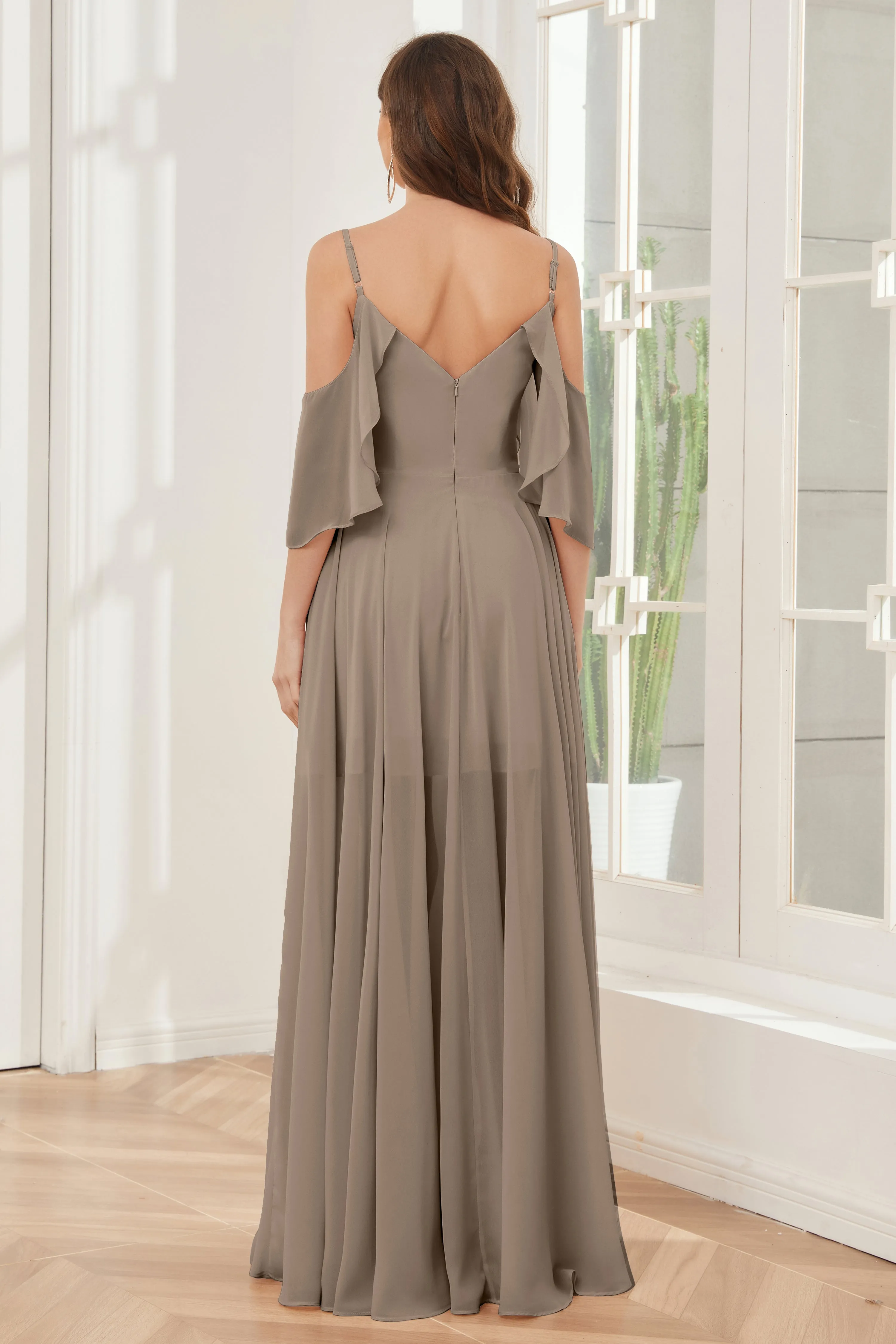 Asymmetrical Off the Shoulder Ruffles Chiffon Bridesmaid Dresses