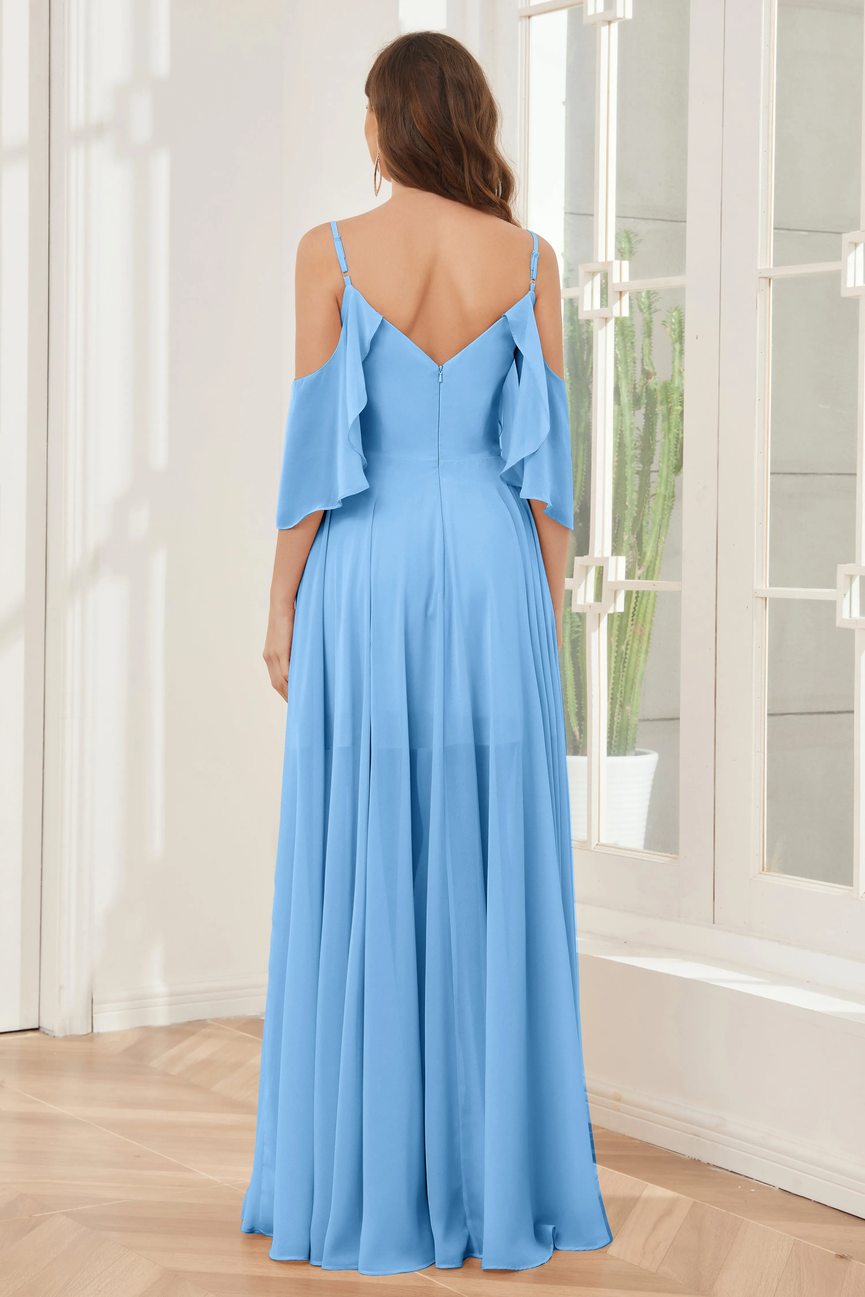 Asymmetrical Off the Shoulder Ruffles Chiffon Bridesmaid Dresses