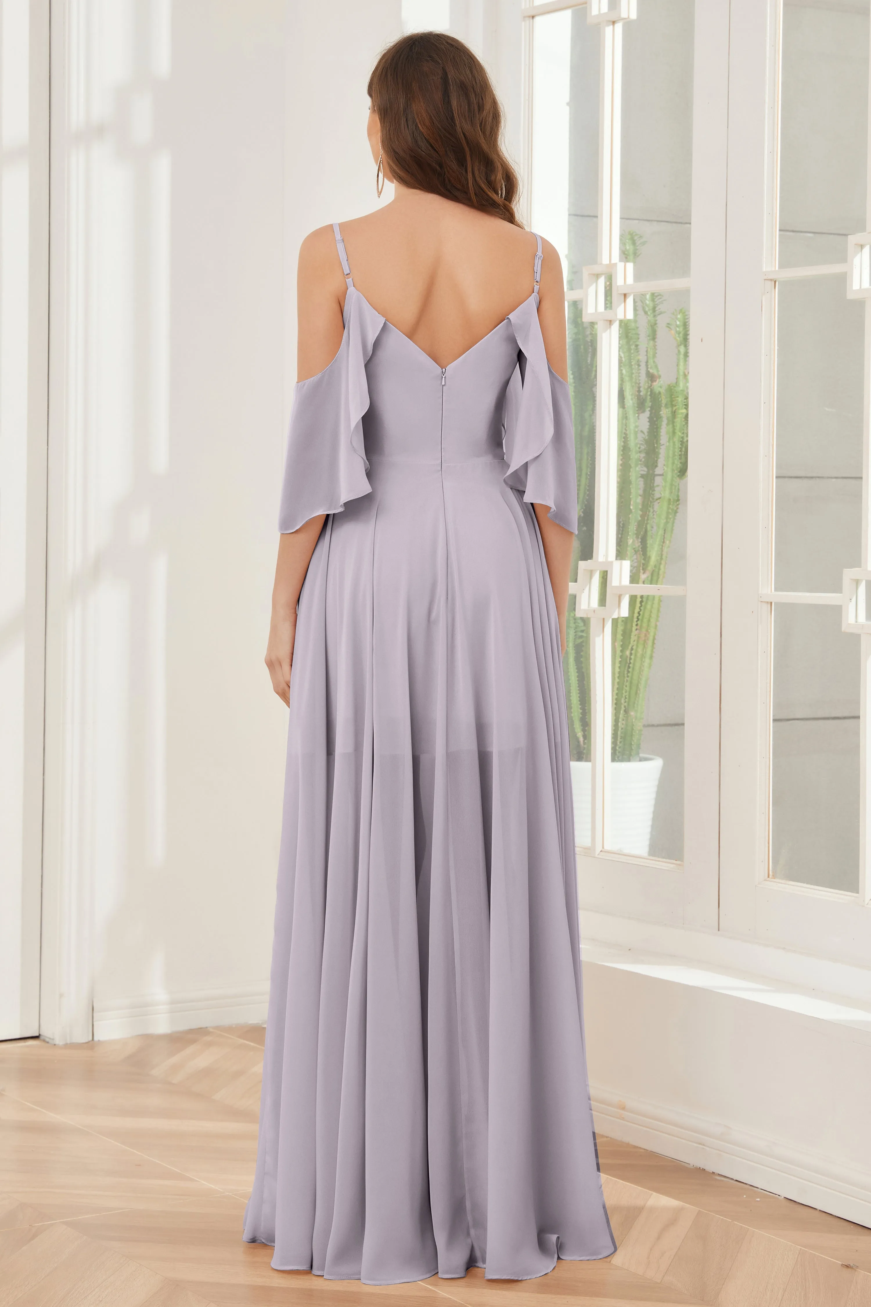 Asymmetrical Off the Shoulder Ruffles Chiffon Bridesmaid Dresses