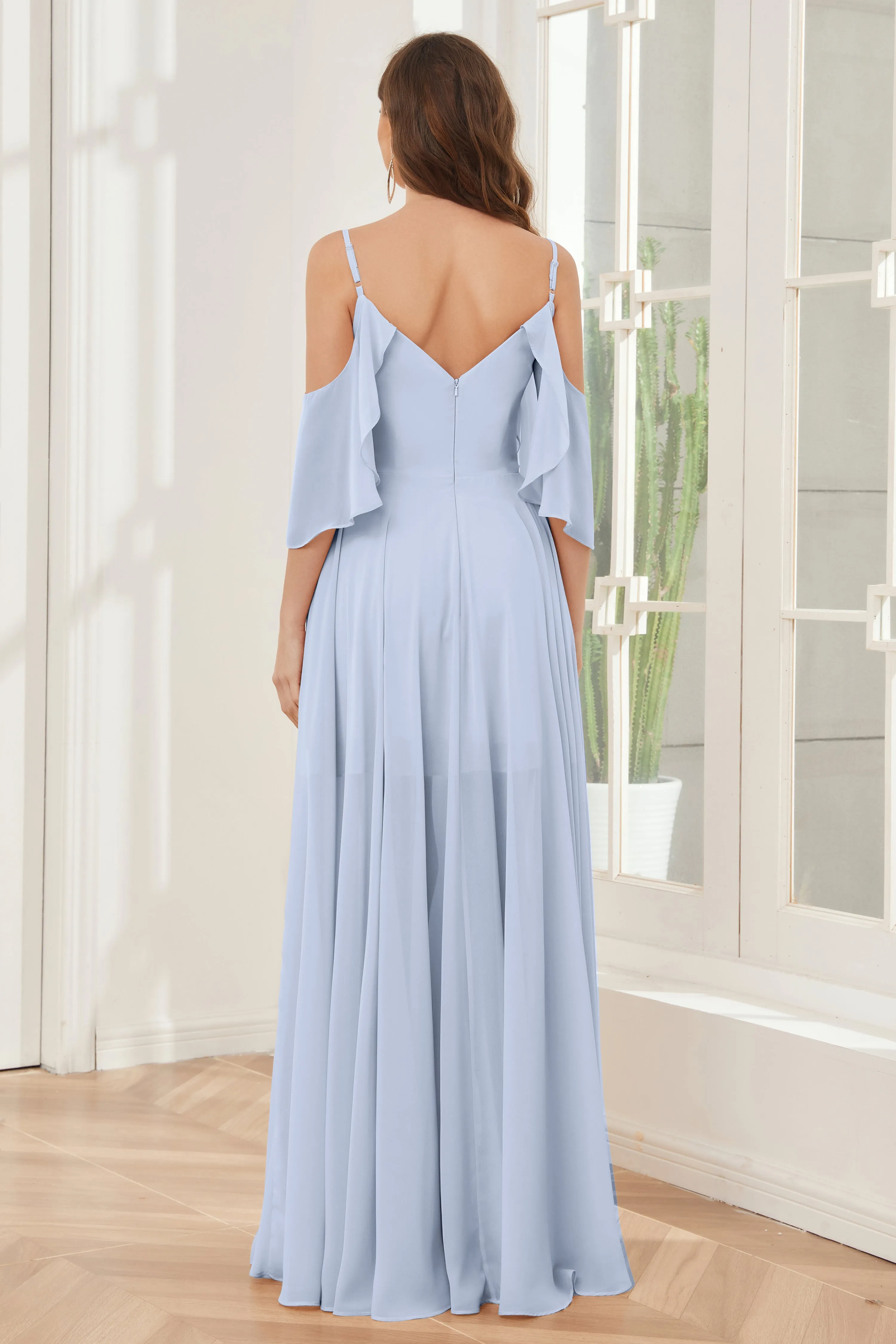 Asymmetrical Off the Shoulder Ruffles Chiffon Bridesmaid Dresses