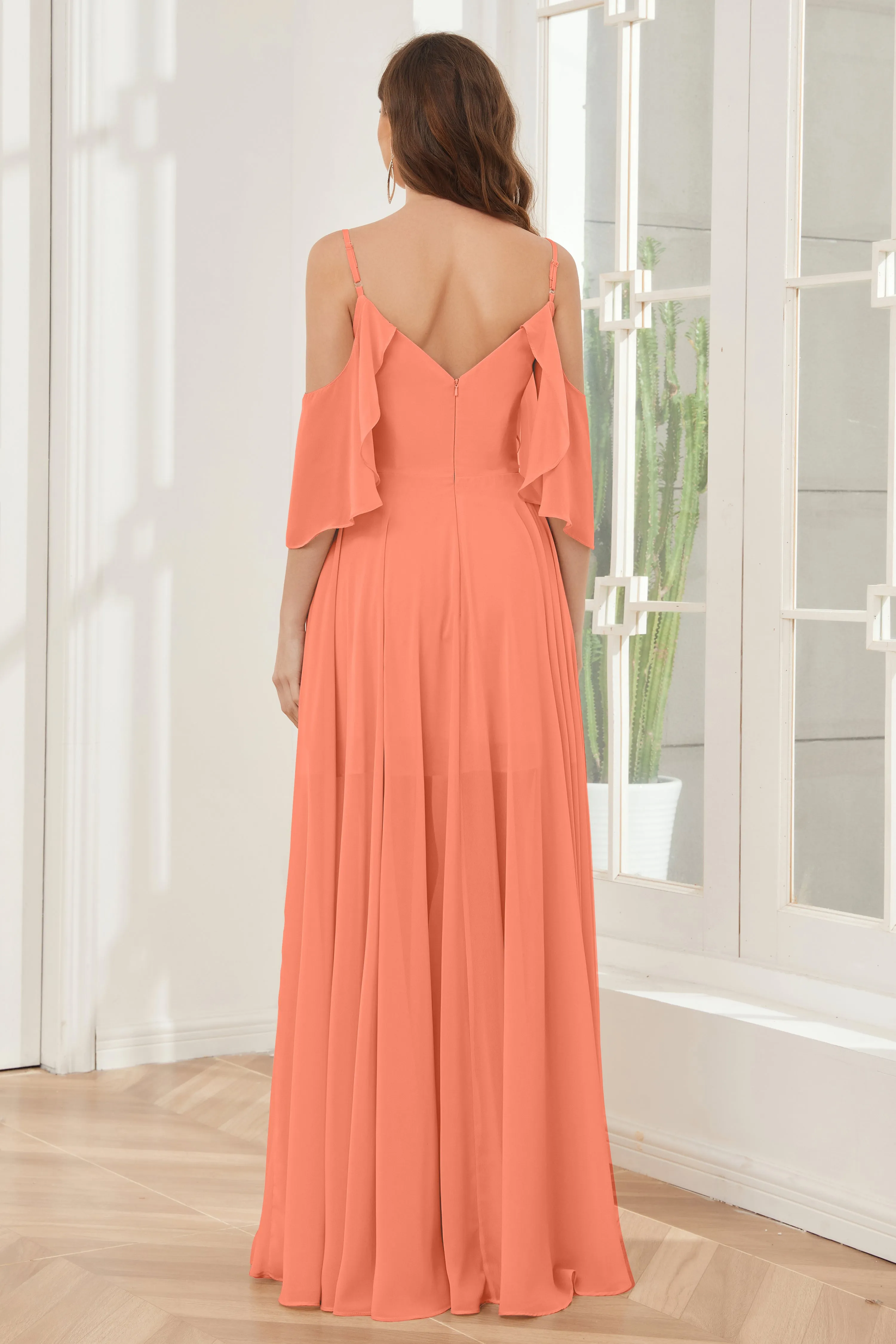 Asymmetrical Off the Shoulder Ruffles Chiffon Bridesmaid Dresses